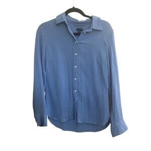 TALBOTS XS Crinkle Gauze Button Front Shirt Womens Blue Long Sleeve Cotton #6126